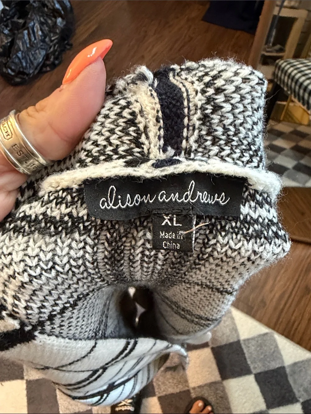 Black & White Windowpane Open Knit Cardigan